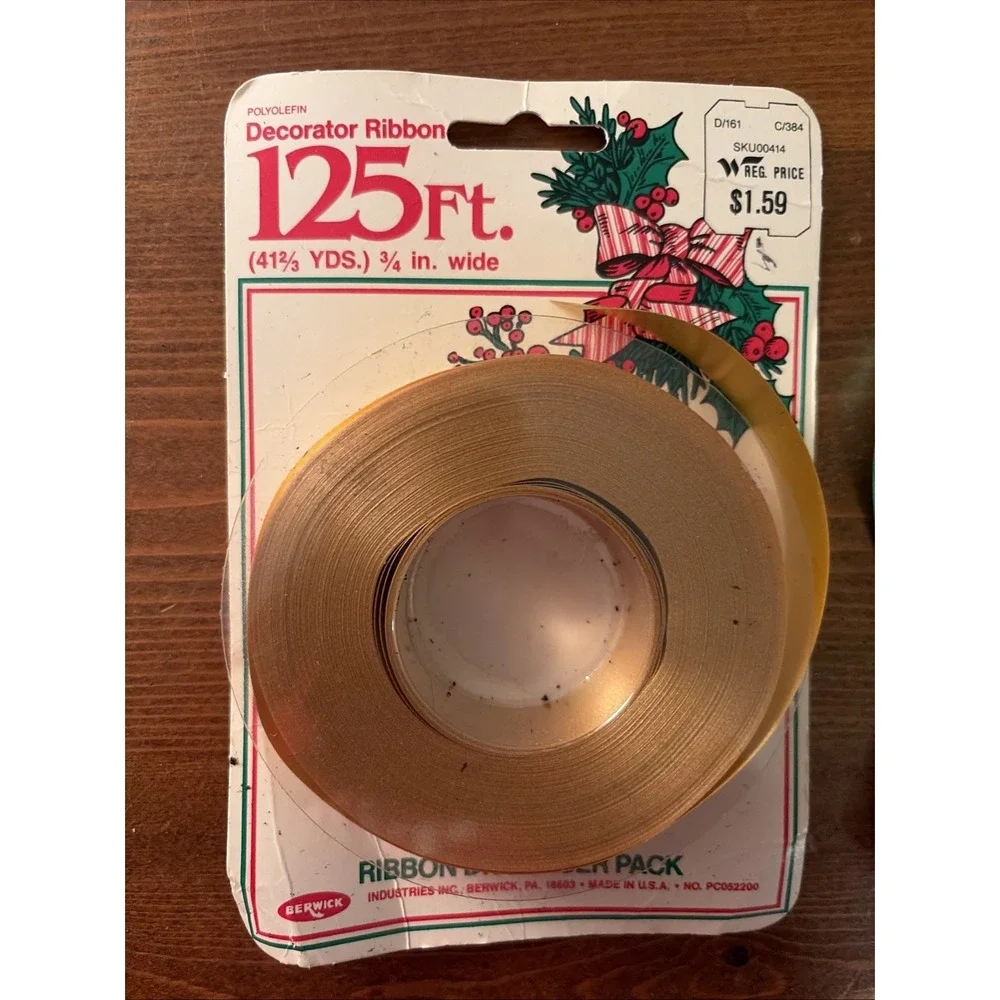 VINTAGE BERWICK DECORATOR RIBBON DISPENSER PACK Green‎ & Gold